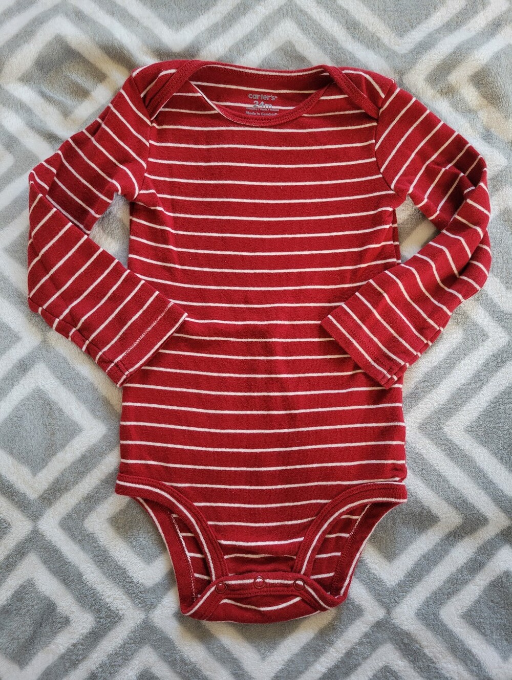 24 months Carter's Red and White Striped Long Sleeve Baby Bodysuit